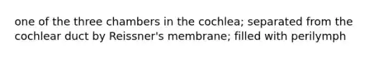 one of the three chambers in the cochlea; separated from the cochlear duct by Reissner's membrane; filled with perilymph