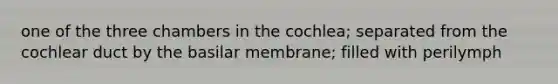 one of the three chambers in the cochlea; separated from the cochlear duct by the basilar membrane; filled with perilymph