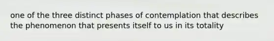 one of the three distinct phases of contemplation that describes the phenomenon that presents itself to us in its totality