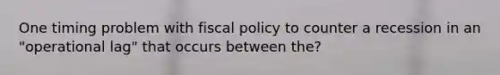 One timing problem with fiscal policy to counter a recession in an "operational lag" that occurs between the?