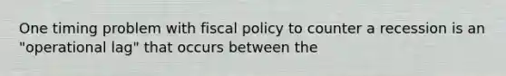 One timing problem with fiscal policy to counter a recession is an "operational lag" that occurs between the