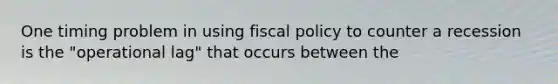 One timing problem in using fiscal policy to counter a recession is the "operational lag" that occurs between the