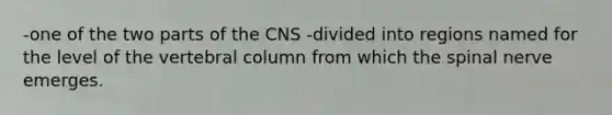 -one of the two parts of the CNS -divided into regions named for the level of the vertebral column from which the spinal nerve emerges.