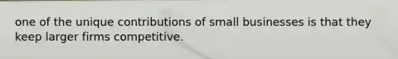 one of the unique contributions of small businesses is that they keep larger firms competitive.