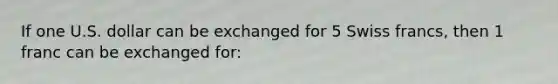 If one U.S. dollar can be exchanged for 5 Swiss francs, then 1 franc can be exchanged for: