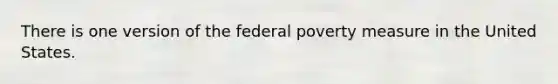 There is one version of the federal poverty measure in the United States.