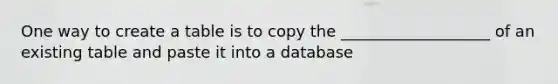 One way to create a table is to copy the ___________________ of an existing table and paste it into a database