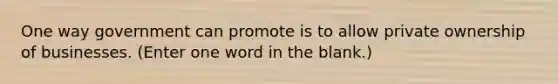 One way government can promote is to allow private ownership of businesses. (Enter one word in the blank.)