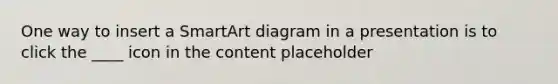 One way to insert a SmartArt diagram in a presentation is to click the ____ icon in the content placeholder