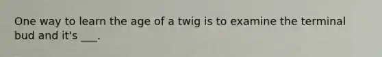 One way to learn the age of a twig is to examine the terminal bud and it's ___.