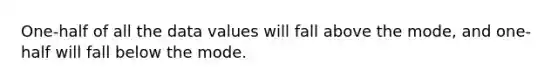 One-half of all the data values will fall above the mode, and one-half will fall below the mode.