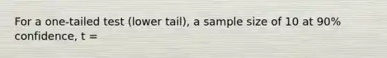 For a one-tailed test (lower tail), a sample size of 10 at 90% confidence, t =