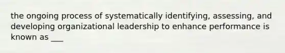 the ongoing process of systematically identifying, assessing, and developing organizational leadership to enhance performance is known as ___