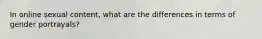 In online sexual content, what are the differences in terms of gender portrayals?