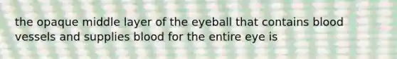 the opaque middle layer of the eyeball that contains blood vessels and supplies blood for the entire eye is