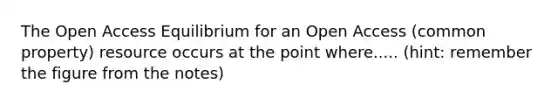 The Open Access Equilibrium for an Open Access (common property) resource occurs at the point where..... (hint: remember the figure from the notes)