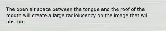 The open air space between the tongue and the roof of the mouth will create a large radiolucency on the image that will obscure