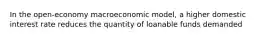 In the open-economy macroeconomic model, a higher domestic interest rate reduces the quantity of loanable funds demanded