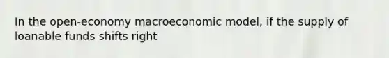 In the open-economy macroeconomic model, if the supply of loanable funds shifts right