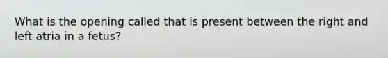 What is the opening called that is present between the right and left atria in a fetus?