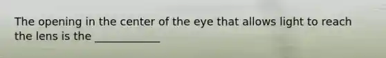 The opening in the center of the eye that allows light to reach the lens is the ____________