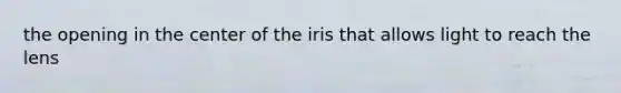 the opening in the center of the iris that allows light to reach the lens
