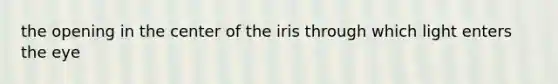 the opening in the center of the iris through which light enters the eye