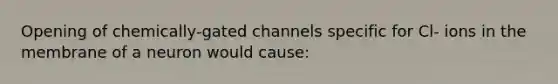 Opening of chemically-gated channels specific for Cl- ions in the membrane of a neuron would cause: