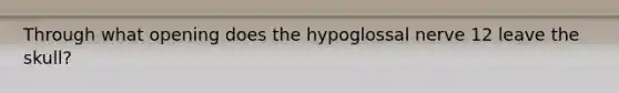 Through what opening does the hypoglossal nerve 12 leave the skull?