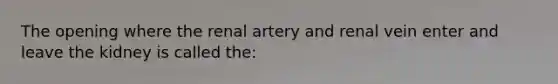 The opening where the renal artery and renal vein enter and leave the kidney is called the: