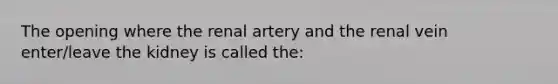 The opening where the renal artery and the renal vein enter/leave the kidney is called the: