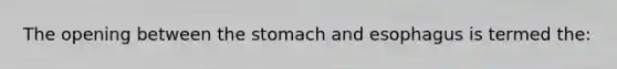 The opening between the stomach and esophagus is termed the: