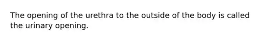 The opening of the urethra to the outside of the body is called the urinary opening.