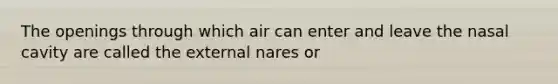 The openings through which air can enter and leave the nasal cavity are called the external nares or