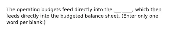 The operating budgets feed directly into the ___ ____, which then feeds directly into the budgeted balance sheet. (Enter only one word per blank.)