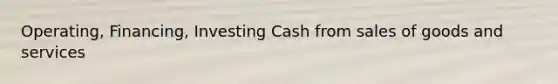 Operating, Financing, Investing Cash from sales of goods and services