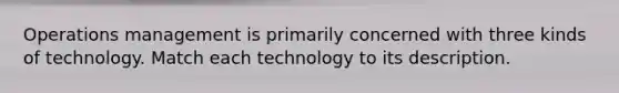 Operations management is primarily concerned with three kinds of technology. Match each technology to its description.