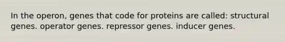 In the operon, genes that code for proteins are called: structural genes. operator genes. repressor genes. inducer genes.