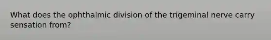 What does the ophthalmic division of the trigeminal nerve carry sensation from?