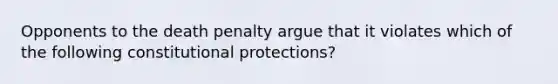 Opponents to the death penalty argue that it violates which of the following constitutional protections?