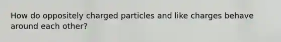 How do oppositely charged particles and like charges behave around each other?