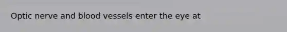 Optic nerve and <a href='https://www.questionai.com/knowledge/kZJ3mNKN7P-blood-vessels' class='anchor-knowledge'>blood vessels</a> enter the eye at