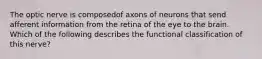 The optic nerve is composedof axons of neurons that send afferent information from the retina of the eye to the brain. Which of the following describes the functional classification of this nerve?