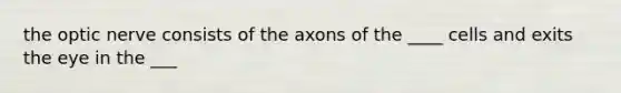 the optic nerve consists of the axons of the ____ cells and exits the eye in the ___