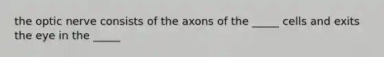 the optic nerve consists of the axons of the _____ cells and exits the eye in the _____