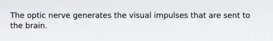 The optic nerve generates the visual impulses that are sent to the brain.