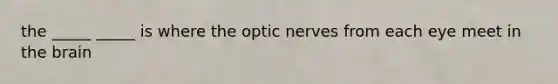 the _____ _____ is where the optic nerves from each eye meet in <a href='https://www.questionai.com/knowledge/kLMtJeqKp6-the-brain' class='anchor-knowledge'>the brain</a>