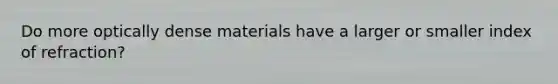 Do more optically dense materials have a larger or smaller index of refraction?