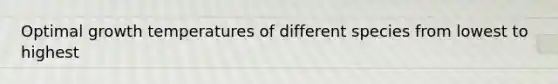 Optimal growth temperatures of different species from lowest to highest