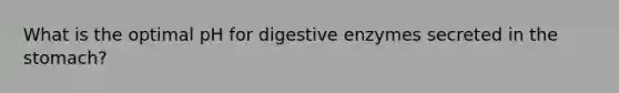 What is the optimal pH for digestive enzymes secreted in the stomach?